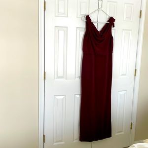 Adrianna Papell burgundy formal dress with draped cowl neckline